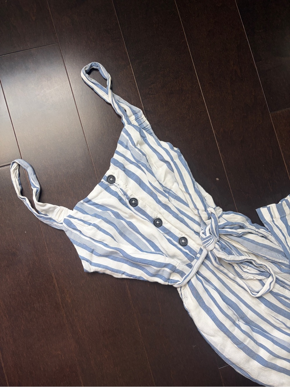 Lost + Wander Blue and White Striped Linen Blend Jumpsuit